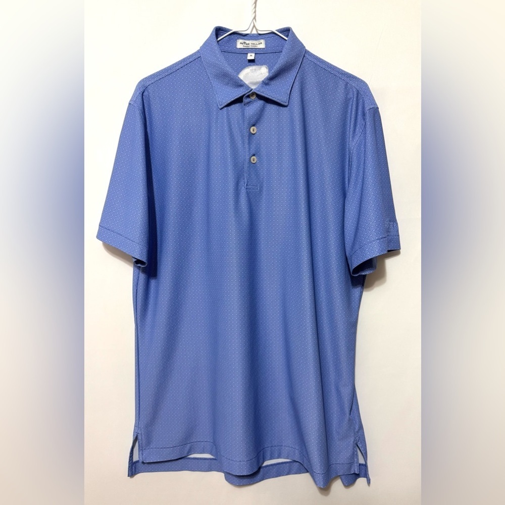Peter Miller Summer Comfort Polo Shirt Geometric BATIK Blue Medium LOGO
